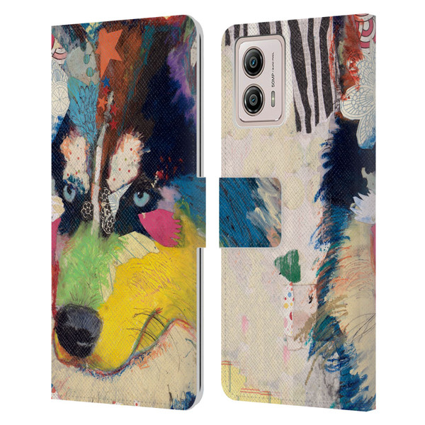 Michel Keck Dogs Husky Leather Book Wallet Case Cover For Motorola Moto G53 5G
