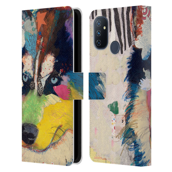 Michel Keck Dogs Husky Leather Book Wallet Case Cover For OnePlus Nord N100