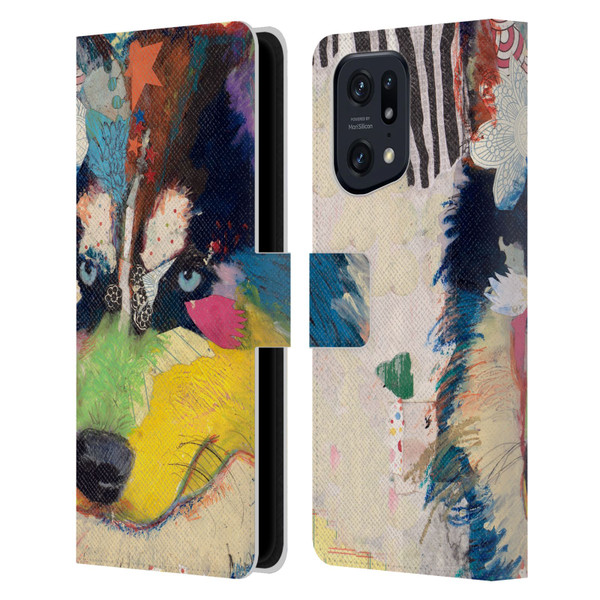 Michel Keck Dogs Husky Leather Book Wallet Case Cover For OPPO Find X5 Pro