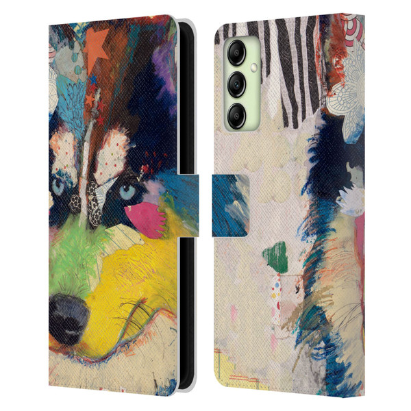 Michel Keck Dogs Husky Leather Book Wallet Case Cover For Samsung Galaxy A14 5G