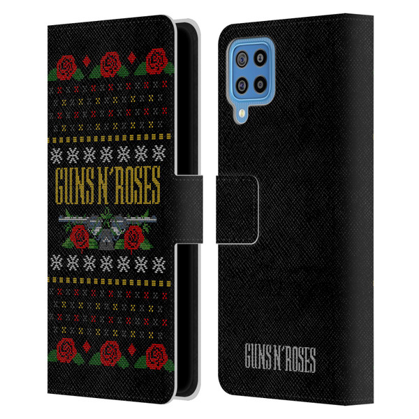 Guns N' Roses Christmas Text Logo Pistol Leather Book Wallet Case Cover For Samsung Galaxy F22 (2021)