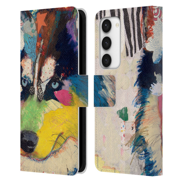 Michel Keck Dogs Husky Leather Book Wallet Case Cover For Samsung Galaxy S23 5G