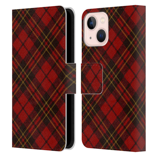 PLdesign Christmas Red Tartan Leather Book Wallet Case Cover For Apple iPhone 13 Mini