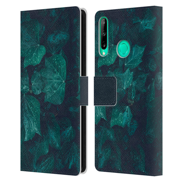 PLdesign Flowers And Leaves Dark Emerald Green Ivy Leather Book Wallet Case Cover For Huawei P40 lite E