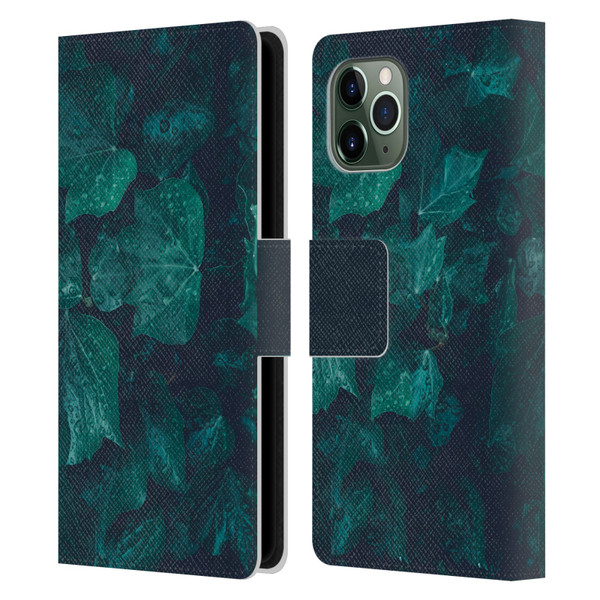 PLdesign Flowers And Leaves Dark Emerald Green Ivy Leather Book Wallet Case Cover For Apple iPhone 11 Pro