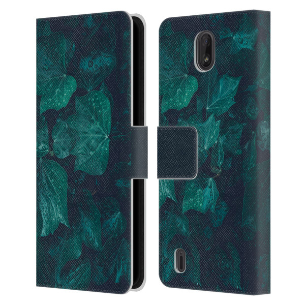 PLdesign Flowers And Leaves Dark Emerald Green Ivy Leather Book Wallet Case Cover For Nokia C01 Plus/C1 2nd Edition