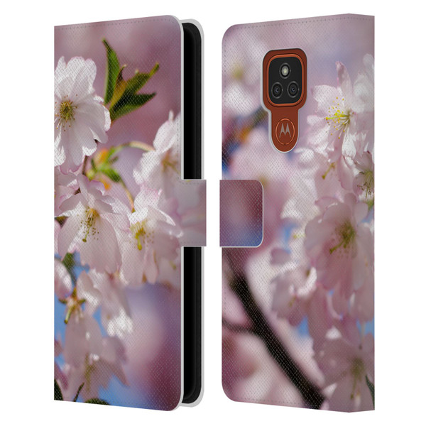 PLdesign Flowers And Leaves Spring Blossom Leather Book Wallet Case Cover For Motorola Moto E7 Plus