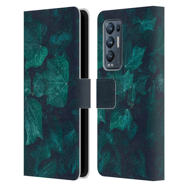PLdesign Flowers And Leaves Dark Emerald Green Ivy Leather Book Wallet Case Cover For OPPO Find X3 Neo / Reno5 Pro+ 5G