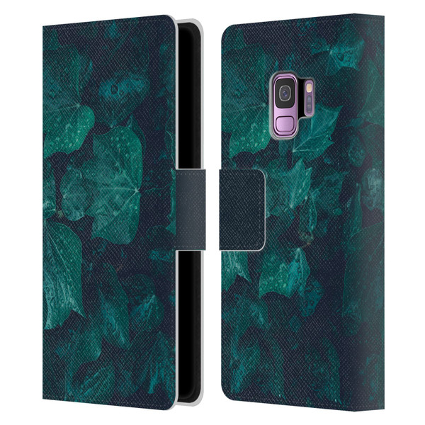 PLdesign Flowers And Leaves Dark Emerald Green Ivy Leather Book Wallet Case Cover For Samsung Galaxy S9