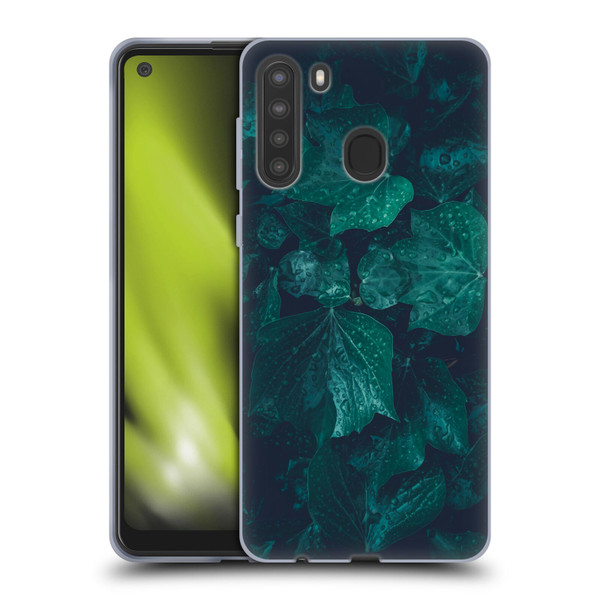 PLdesign Flowers And Leaves Dark Emerald Green Ivy Soft Gel Case for Samsung Galaxy A21 (2020)