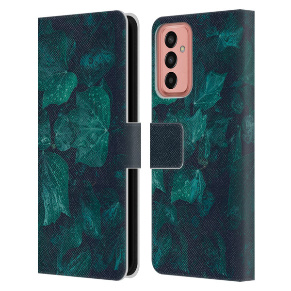 PLdesign Flowers And Leaves Dark Emerald Green Ivy Leather Book Wallet Case Cover For Samsung Galaxy M13 (2022)