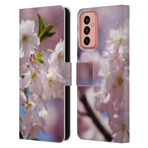 PLdesign Flowers And Leaves Spring Blossom Leather Book Wallet Case Cover For Samsung Galaxy M13 (2022)