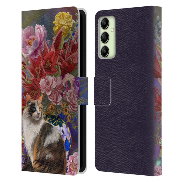 Nene Thomas Art Cat With Bouquet Of Flowers Leather Book Wallet Case Cover For Samsung Galaxy A14 5G