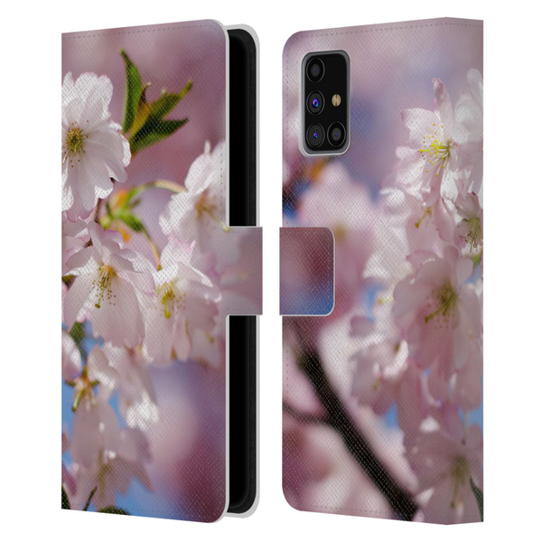 PLdesign Flowers And Leaves Spring Blossom Leather Book Wallet Case Cover For Samsung Galaxy M31s (2020)