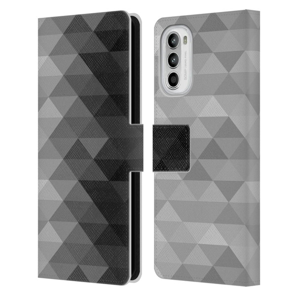 PLdesign Geometric Grayscale Triangle Leather Book Wallet Case Cover For Motorola Moto G52