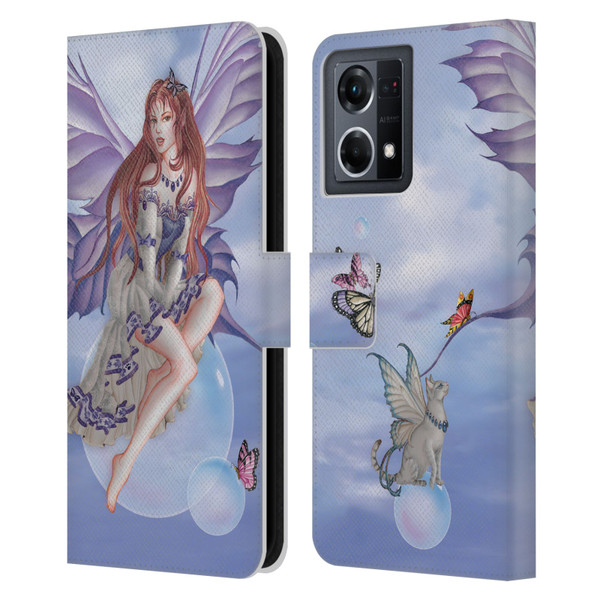 Nene Thomas Bubbles Purple Lace Fairy On Cat Leather Book Wallet Case Cover For OPPO Reno8 4G