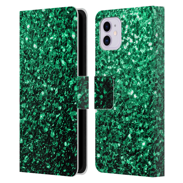 PLdesign Glitter Sparkles Emerald Green Leather Book Wallet Case Cover For Apple iPhone 11