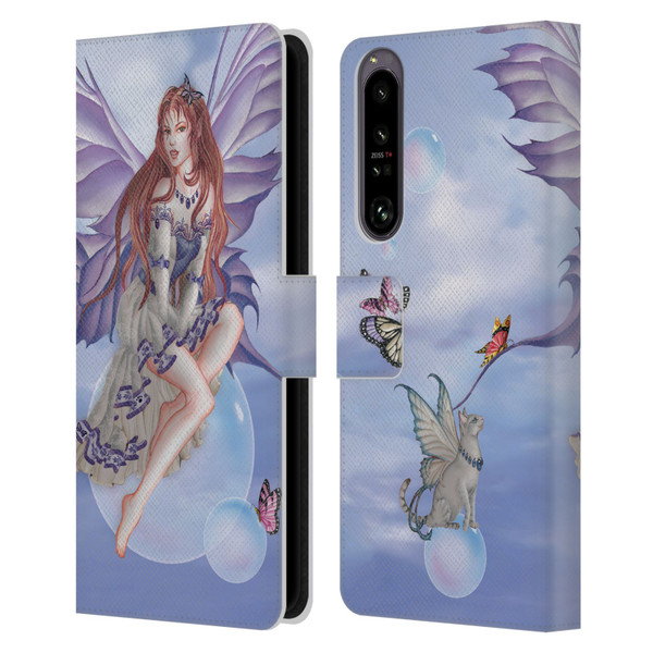 Nene Thomas Bubbles Purple Lace Fairy On Cat Leather Book Wallet Case Cover For Sony Xperia 1 IV