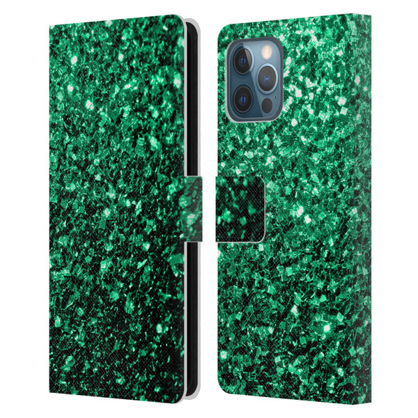 PLdesign Glitter Sparkles Emerald Green Leather Book Wallet Case Cover For Apple iPhone 12 Pro Max