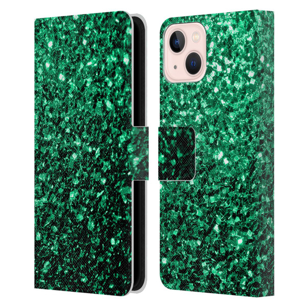 PLdesign Glitter Sparkles Emerald Green Leather Book Wallet Case Cover For Apple iPhone 13