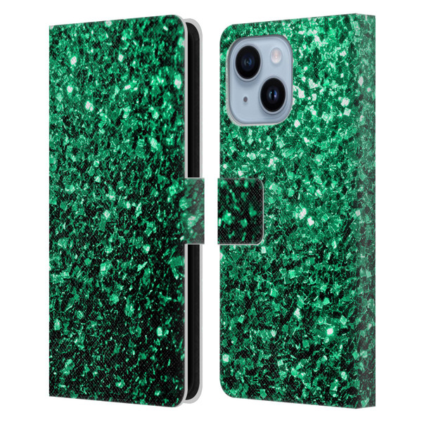 PLdesign Glitter Sparkles Emerald Green Leather Book Wallet Case Cover For Apple iPhone 14 Plus