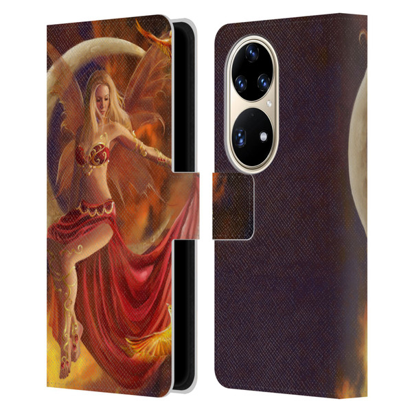 Nene Thomas Crescents Fire Fairy On Moon Phoenix Leather Book Wallet Case Cover For Huawei P50 Pro