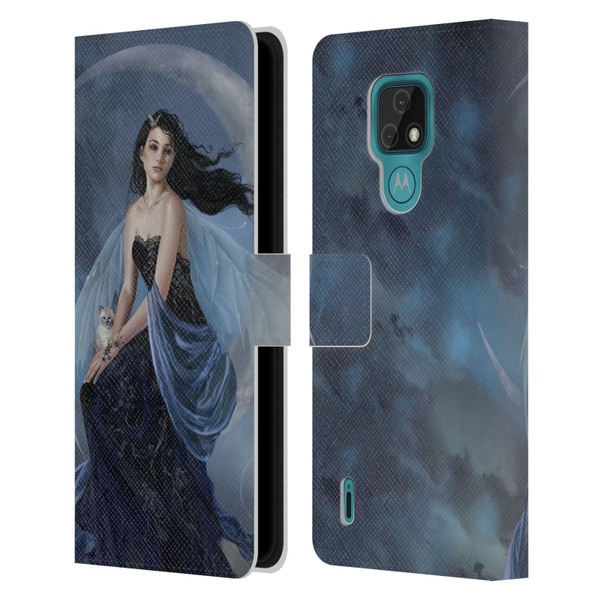 Nene Thomas Crescents Moon Indigo Fairy Leather Book Wallet Case Cover For Motorola Moto E7
