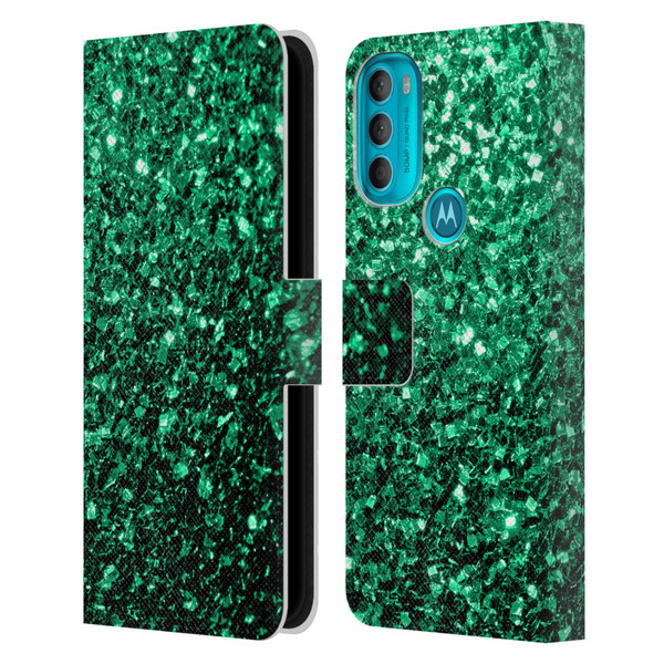 PLdesign Glitter Sparkles Emerald Green Leather Book Wallet Case Cover For Motorola Moto G71 5G