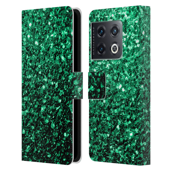 PLdesign Glitter Sparkles Emerald Green Leather Book Wallet Case Cover For OnePlus 10 Pro