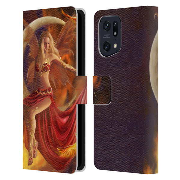 Nene Thomas Crescents Fire Fairy On Moon Phoenix Leather Book Wallet Case Cover For OPPO Find X5