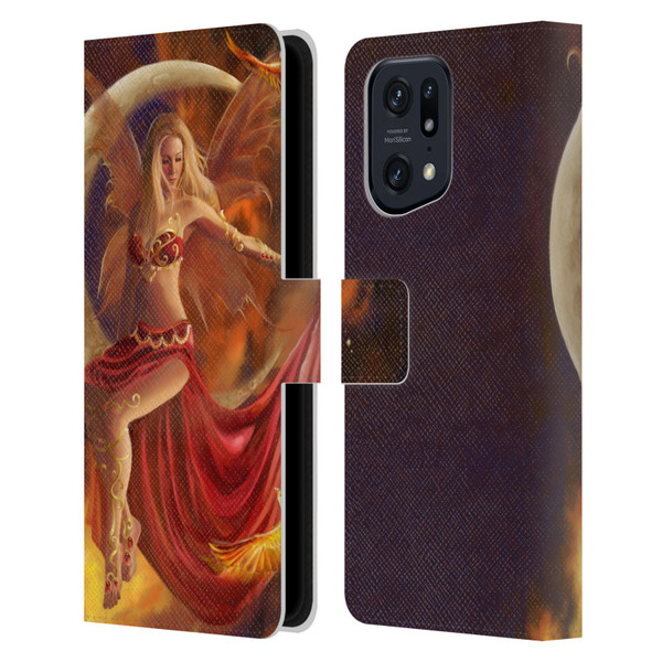 Nene Thomas Crescents Fire Fairy On Moon Phoenix Leather Book Wallet Case Cover For OPPO Find X5 Pro