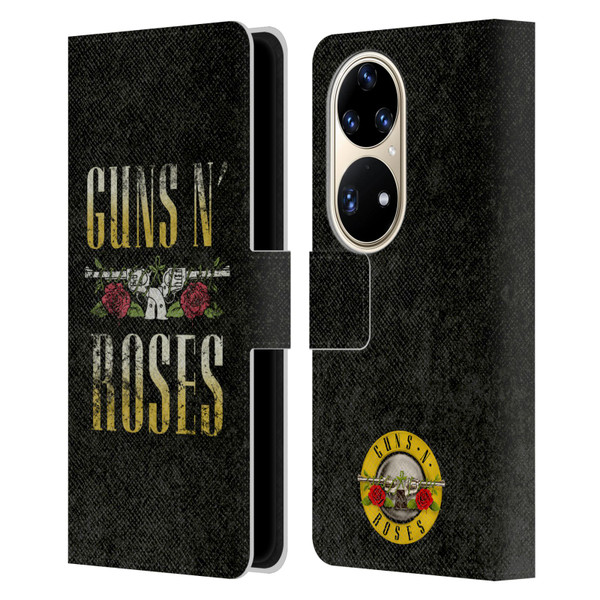Guns N' Roses Key Art Text Logo Pistol Leather Book Wallet Case Cover For Huawei P50 Pro