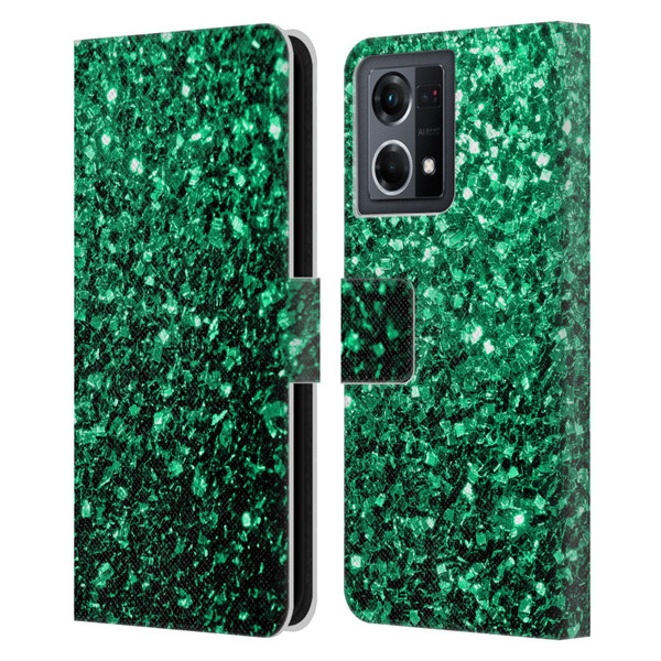 PLdesign Glitter Sparkles Emerald Green Leather Book Wallet Case Cover For OPPO Reno8 4G