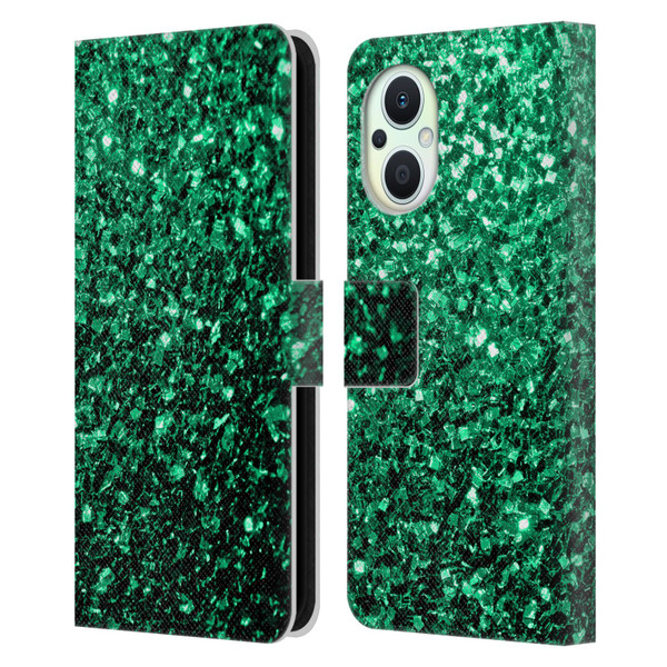 PLdesign Glitter Sparkles Emerald Green Leather Book Wallet Case Cover For OPPO Reno8 Lite