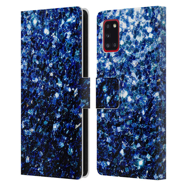 PLdesign Glitter Sparkles Dark Blue Leather Book Wallet Case Cover For Samsung Galaxy A31 (2020)