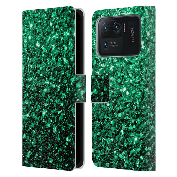 PLdesign Glitter Sparkles Emerald Green Leather Book Wallet Case Cover For Xiaomi Mi 11 Ultra