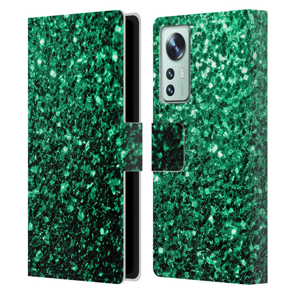 PLdesign Glitter Sparkles Emerald Green Leather Book Wallet Case Cover For Xiaomi 12