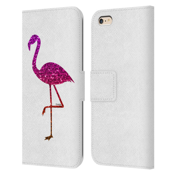 PLdesign Sparkly Flamingo Orange Pink Leather Book Wallet Case Cover For Apple iPhone 6 Plus / iPhone 6s Plus