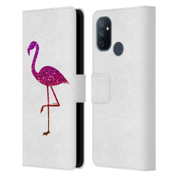 PLdesign Sparkly Flamingo Orange Pink Leather Book Wallet Case Cover For OnePlus Nord N100