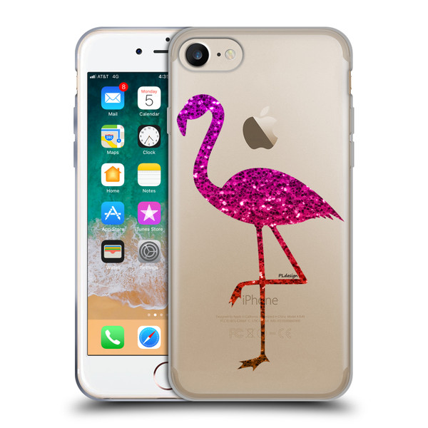 PLdesign Sparkly Flamingo Orange Pink Soft Gel Case for Apple iPhone 7 / 8 / SE 2020 & 2022