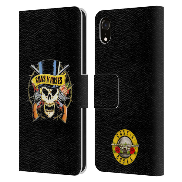 Guns N' Roses Key Art Top Hat Skull Leather Book Wallet Case Cover For Apple iPhone XR