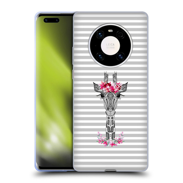 Monika Strigel Flower Giraffe And Stripes Grey Soft Gel Case for Huawei Mate 40 Pro 5G