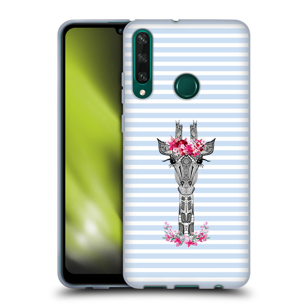 Monika Strigel Flower Giraffe And Stripes Blue Soft Gel Case for Huawei Y6p
