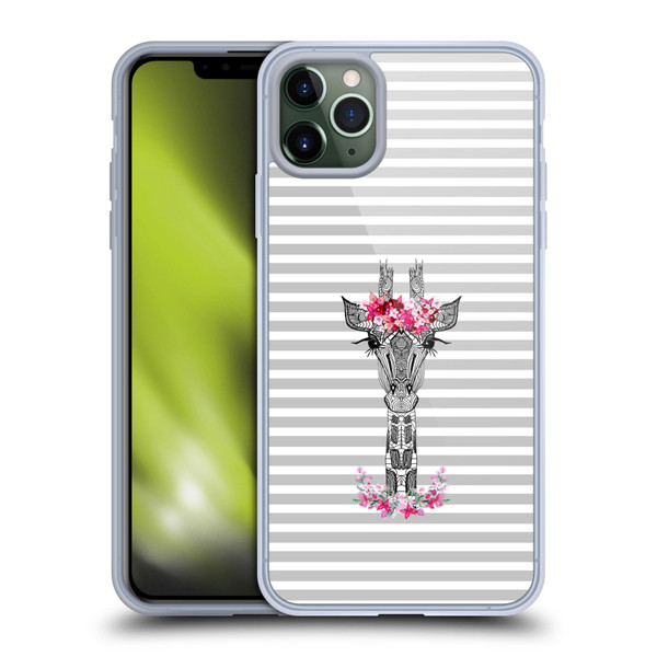 Monika Strigel Flower Giraffe And Stripes Grey Soft Gel Case for Apple iPhone 11 Pro Max
