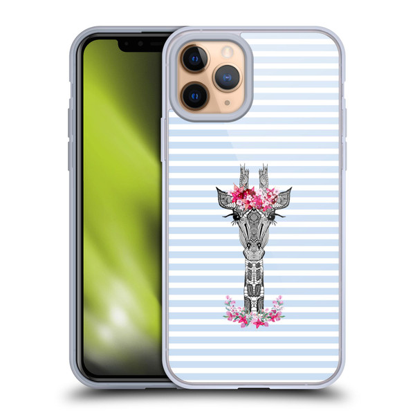 Monika Strigel Flower Giraffe And Stripes Blue Soft Gel Case for Apple iPhone 11 Pro