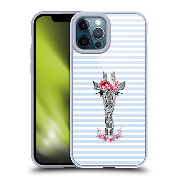 Monika Strigel Flower Giraffe And Stripes Blue Soft Gel Case for Apple iPhone 12 Pro Max