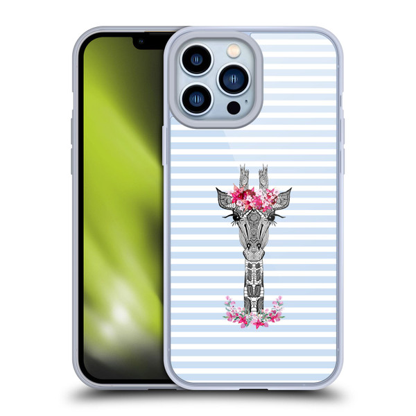Monika Strigel Flower Giraffe And Stripes Blue Soft Gel Case for Apple iPhone 13 Pro Max