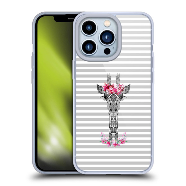Monika Strigel Flower Giraffe And Stripes Grey Soft Gel Case for Apple iPhone 13 Pro
