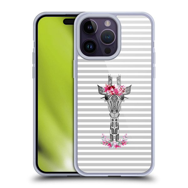 Monika Strigel Flower Giraffe And Stripes Grey Soft Gel Case for Apple iPhone 14 Pro Max