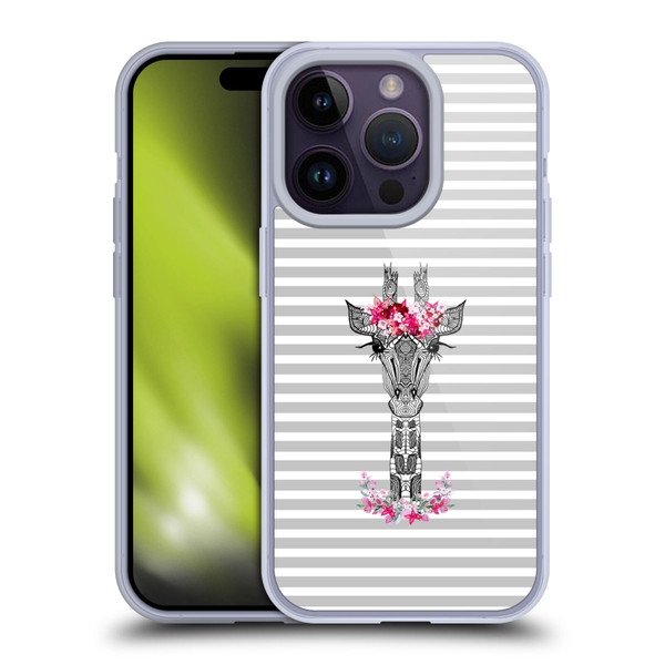 Monika Strigel Flower Giraffe And Stripes Grey Soft Gel Case for Apple iPhone 14 Pro